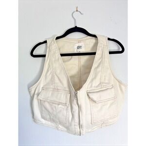 Madden NYC Women's Utility Vest M Beige Zip Front Cargo Pockets Y2K Streetwear